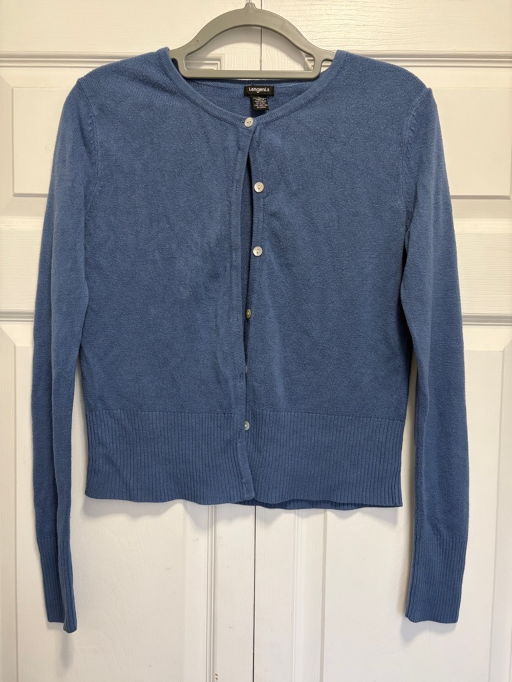 Y2k Blue Button-Front Crew Cardigan
